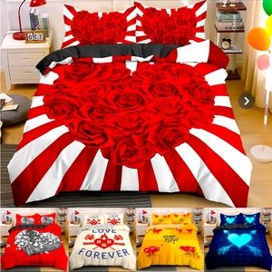 LUXURY 3D BEDDING SET , ROSE 🌹 FLOWER, HEART ❤️ LOVE BEDDING HOME DECOR🌹